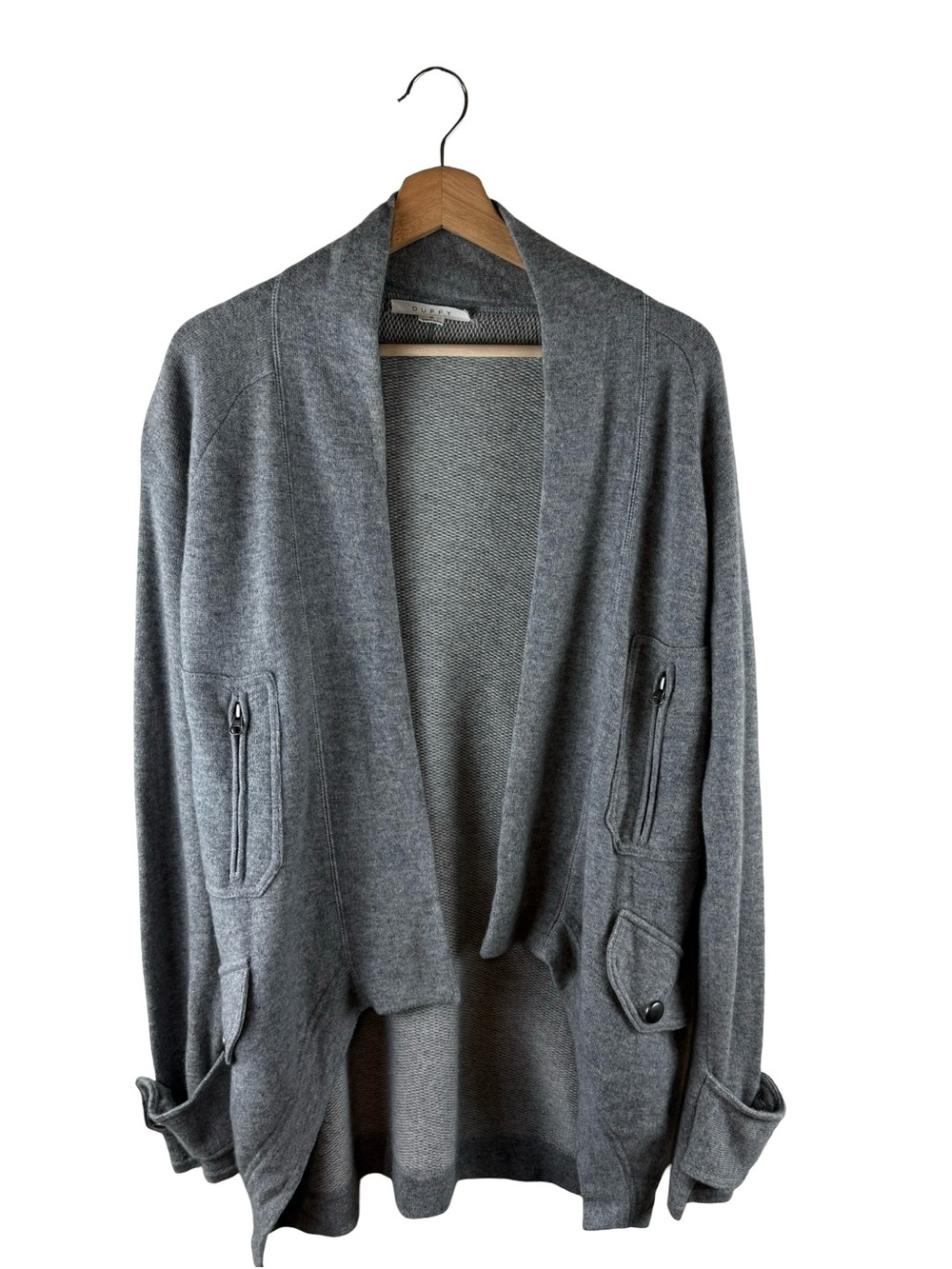 Duffy Open Front Cashmere Wool Blend Cardigan Gray Small